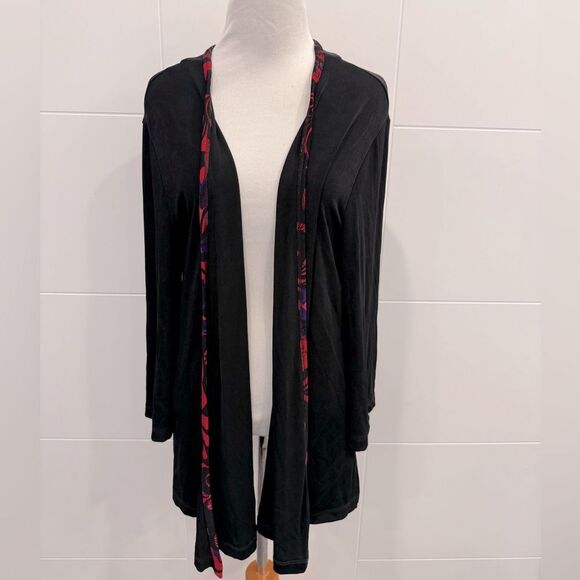 Black Open-Front Cardigan with Red Accents - Picture 1 of 3
